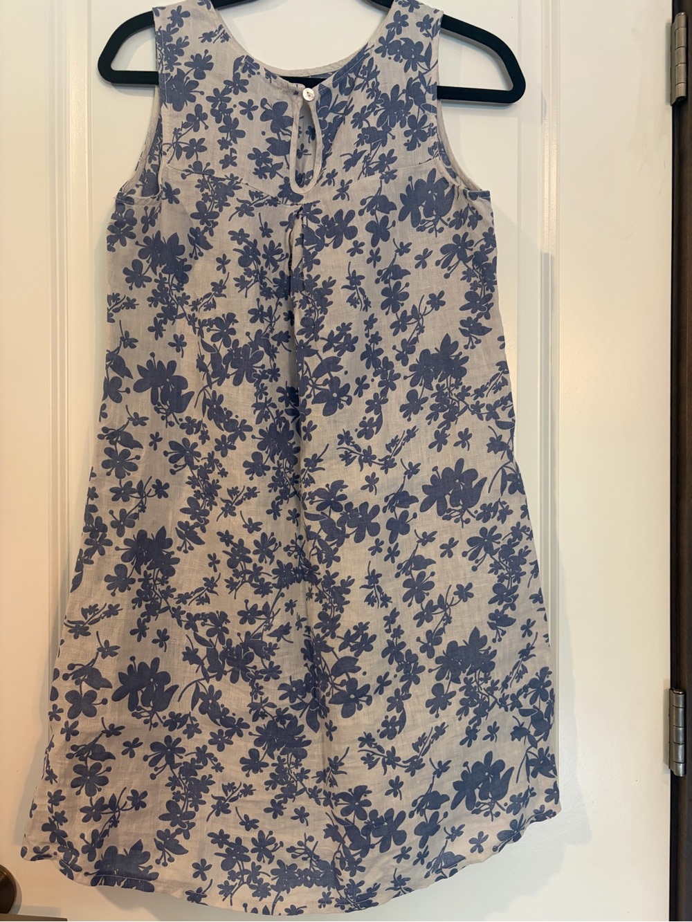 100% linen Terzo Millennio Sleeveless Blue Floral A-Line Women's Dress XS